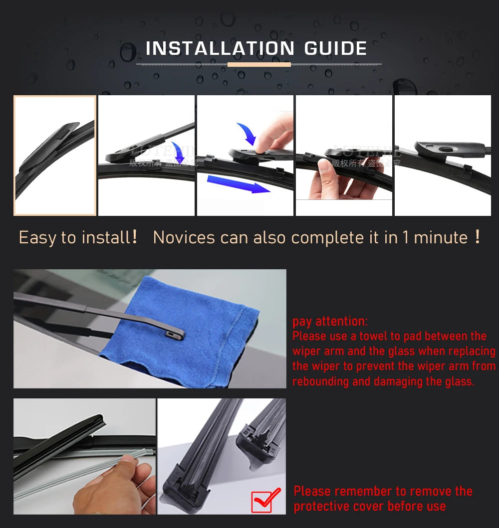 Installation guide showing how to install universal windshield wiper blades for HAVAL H6 III
