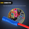 A blue and red wire connector is shown next to a close-up of automotive fuse adapters.