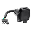 Black 4-pin flat to 7-way round trailer adapter with mounting bracket and waterproof cover