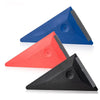 Three multi-edge triangle squeegees in blue, red, and black displayed at an angle.