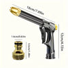 A black high-pressure adjustable water gun with a brass nozzle and a yellow accent, shown in profile.
