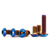 A set of titanium blue button head hex bolts for motorcycles, featuring a shiny finish.