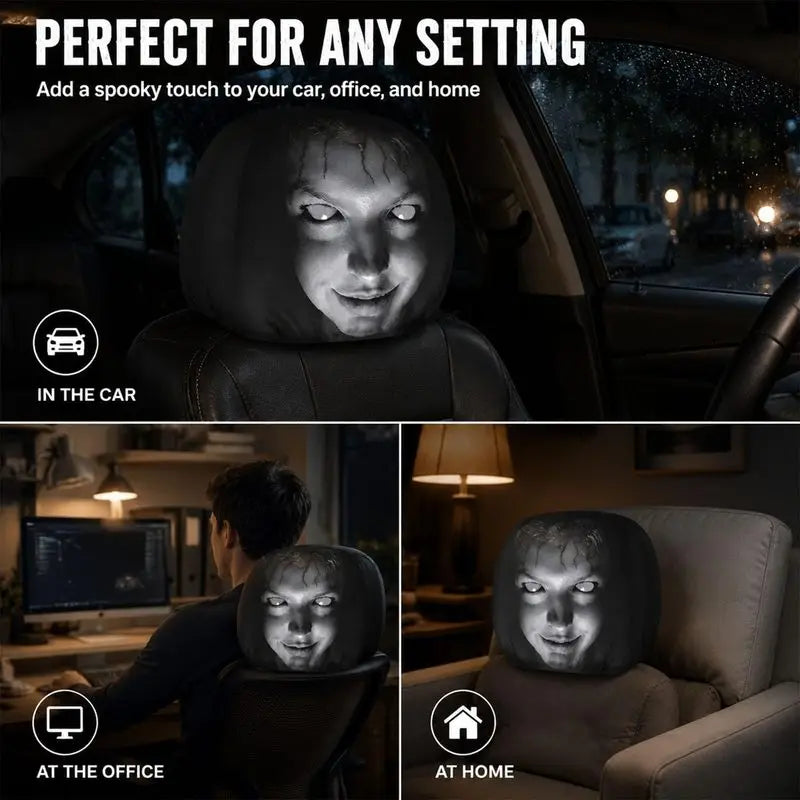 Fundas para la cabeza de Ghostface usadas en coche, oficina y hogar.