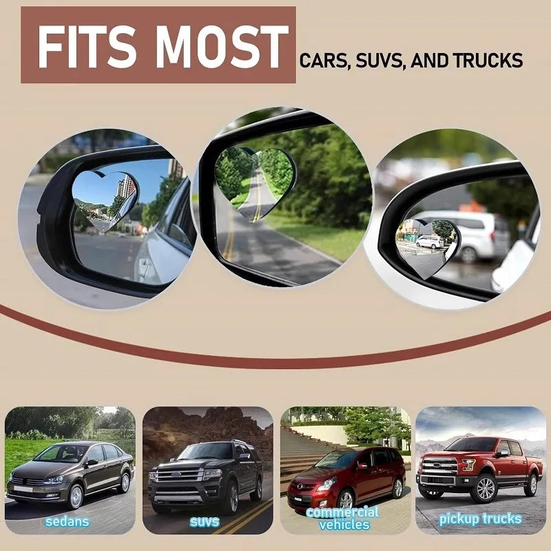A set of heart-shaped rearview mirrors fits most cars, SUVs, and trucks.