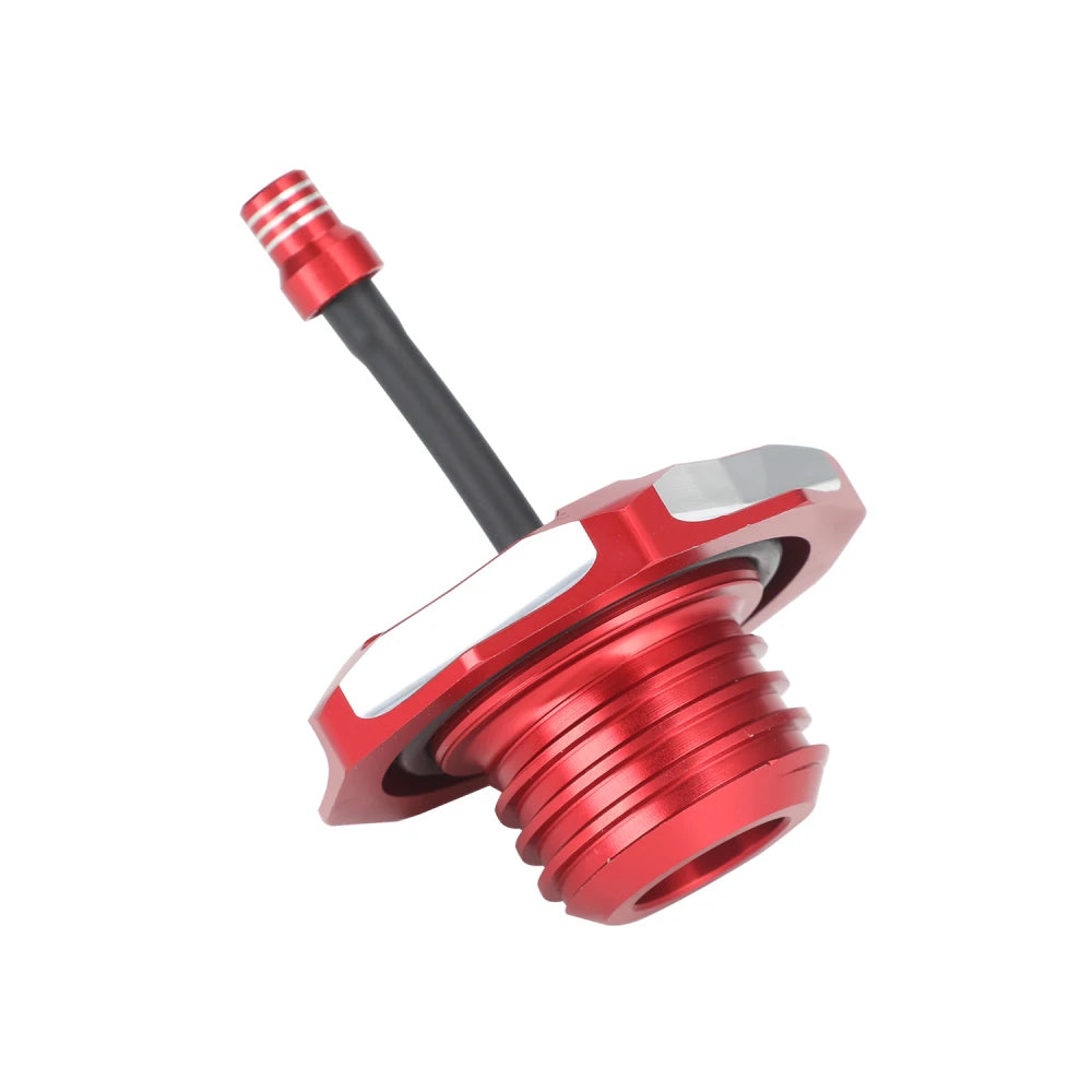 Red and silver aluminum fuel tank cap cover for Honda CRF 110/125 motorcycle.
