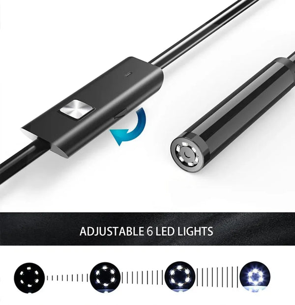 Adjustable 6 LED lights for a 7.0mm waterproof inspection borescope camera.