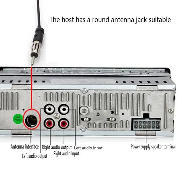 Close-up view of a device showing various audio and power terminals, including an antenna jack.