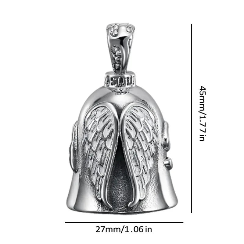 Silver angel guardian riding bell for motorcycle and bicycle with detailed wings