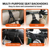 Multi-purpose seat back hooks used to store handbags, hats, lunch boxes, and other items in a car.