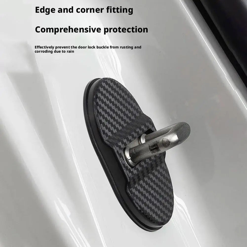 A close-up view of a black textured protective cover designed for car door locks.