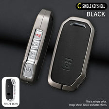 A black single key shell with silver accents shown next to a 5-button version.