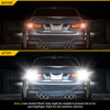Before and after comparison of a vehicle's taillights with upgraded LED bulbs.