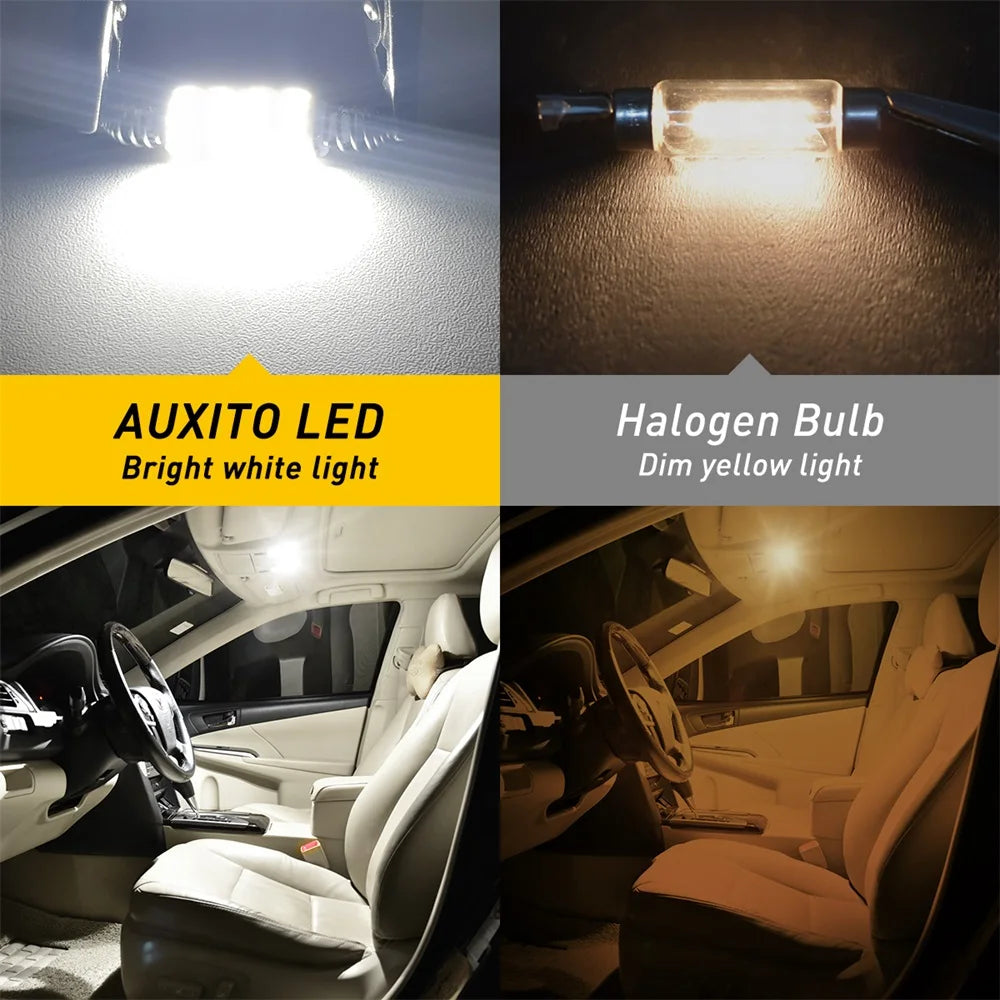 Vergleich: Auxito LED hellweißes Licht und eine Halogenbirne mit gedämpftem gelbem Licht.