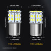 Two silver LED bulbs, 1156 and 1157 models, are shown with dimensions.