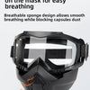 Black anti-fog goggles with breathing holes and sponge design shown on a person's face.