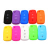 A row of ten silicone car key covers in various colors including black, purple, blue, red, orange, yellow, pink, white, and g