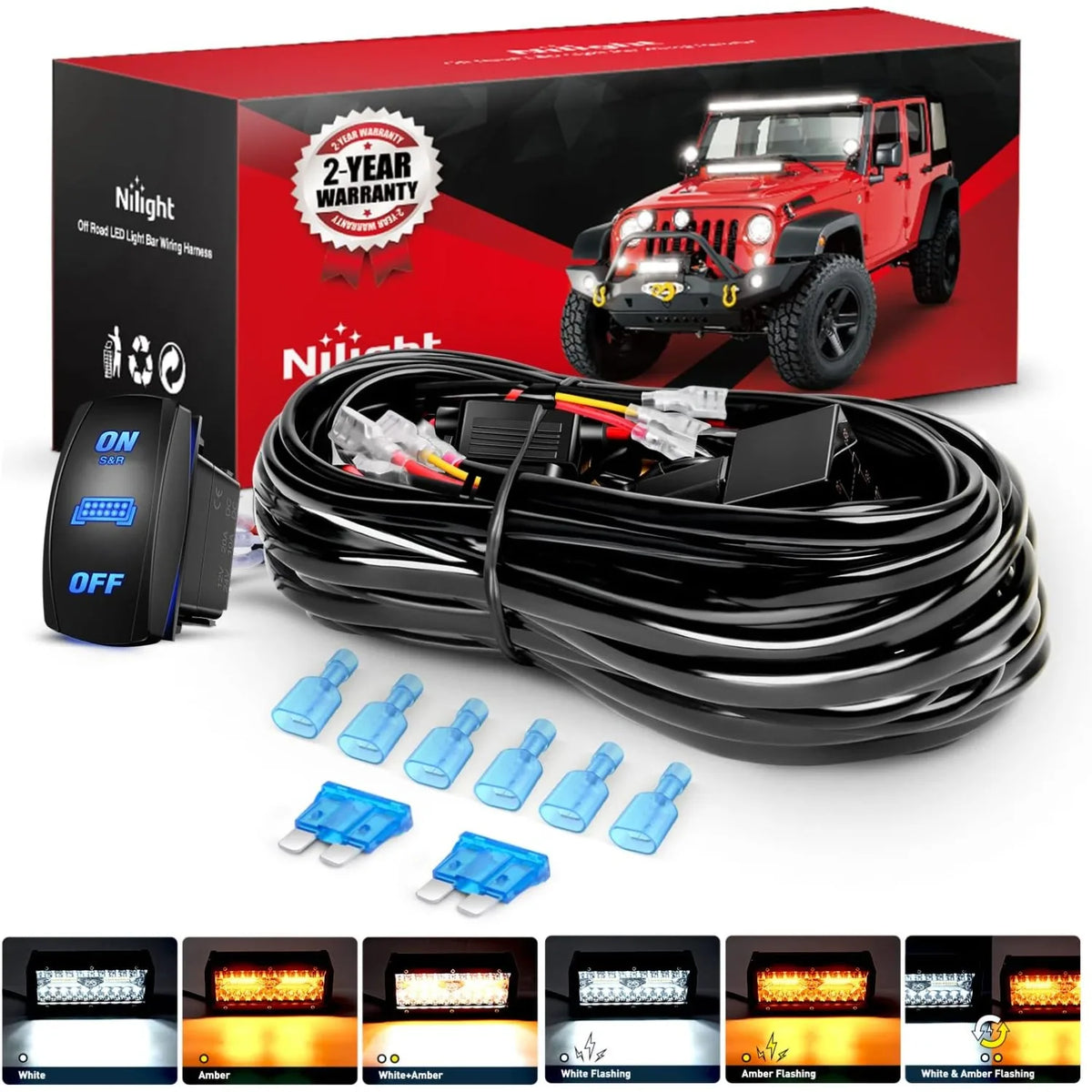 Kit de câblage pour éclairage LED stroboscopique noir avec diverses lumières LED colorées et un interrupteur d'alimentation