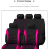 Black seat and cushion covers with pink accents displayed for customization.