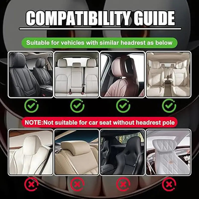 Compatibility guide showing suitable vehicles with similar headrests and unsuitable ones for car seats without a headrest pol