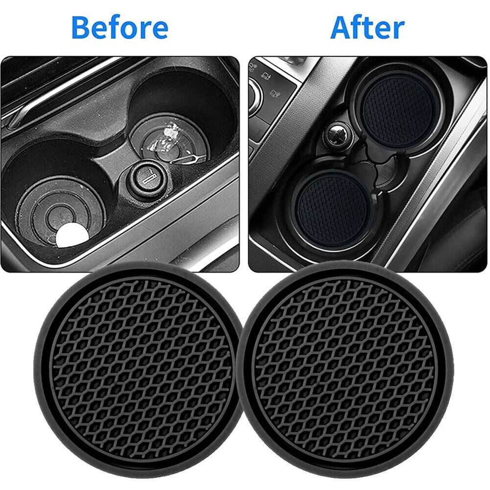 Comparación antes y después de insertos para portavasos de coche de silicona para equipos de audio
