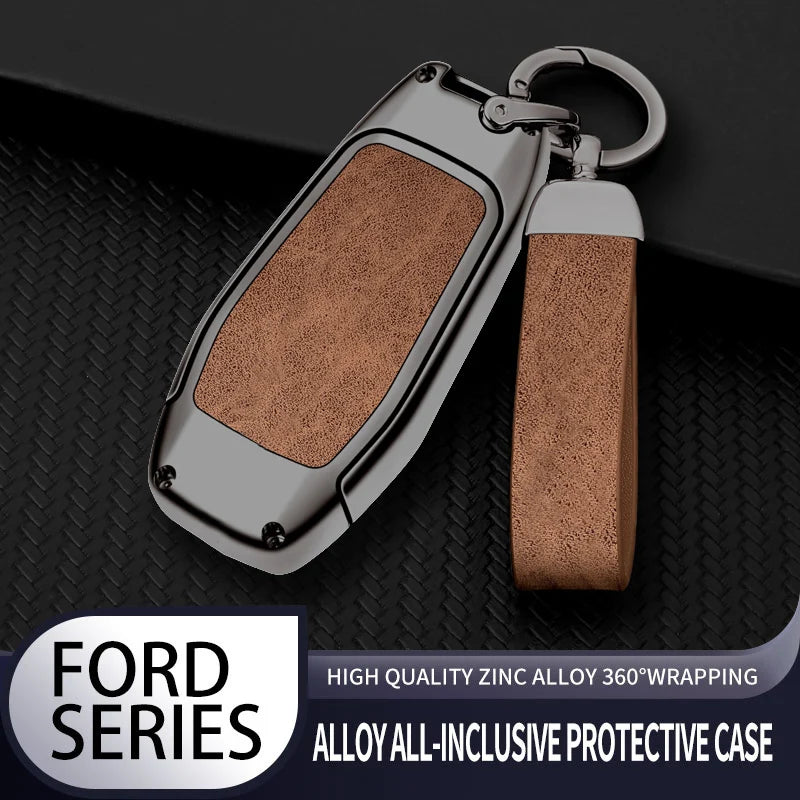 Silberner Ford Series Alloy-Schutzhülle mit brauner, strukturierter Abdeckung und Lanyard.