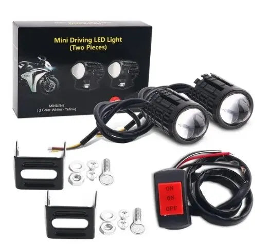 Mini Driving LED Light set including two pieces of universal dual-color motorcycle or ATV headlights