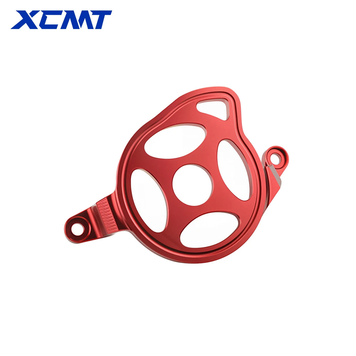 A red aluminum engine guard designed for off-road motorcycles.