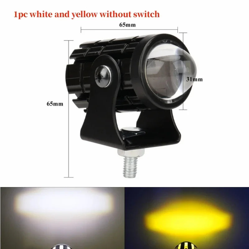 A 1pc white and yellow LED driving light with a switch, shown in a side view.