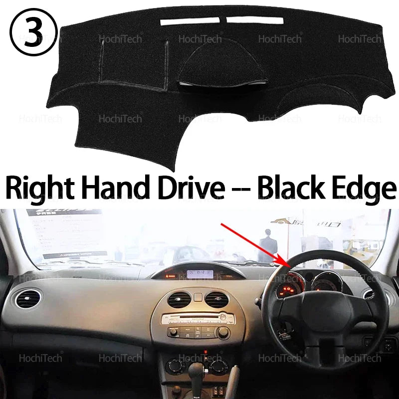 Black edge dashboard cover for a car steering wheel and instrument panel.