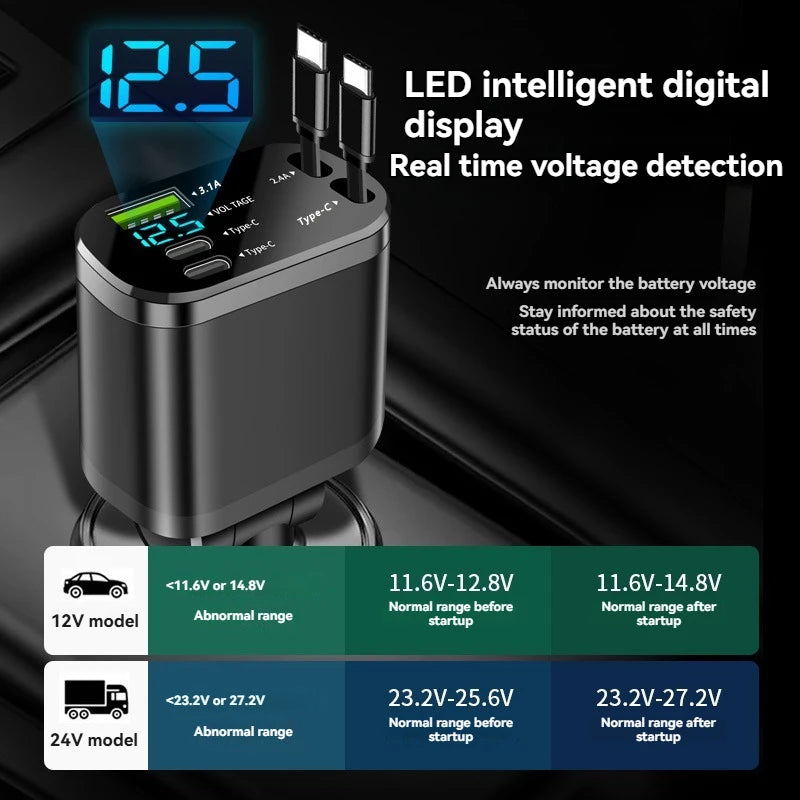 A black LED intelligent digital display device for real-time voltage detection and battery monitoring.