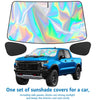 A set of automotive sunshade covers for a truck, including side panels, designed to block sunlight and keep the interior cool