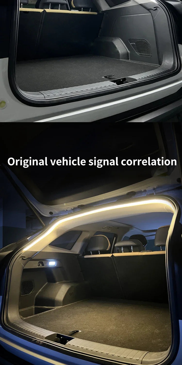 Vue intérieure d'un véhicule montrant la corrélation de signal originale et une bande de LED installée.