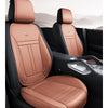 Tan leather car seat covers installed in a vehicle interior, showing the seat and seatback.