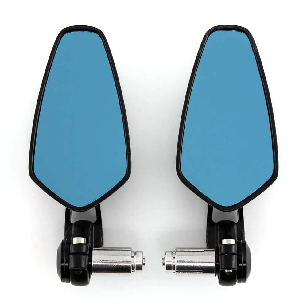 Pair of aluminum handlebar side motorcycle rearview mirrors with black mounting brackets
