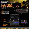 An AUXBEAM product features list showing LED lights, buttons, and battery specifications for a slim switch panel.