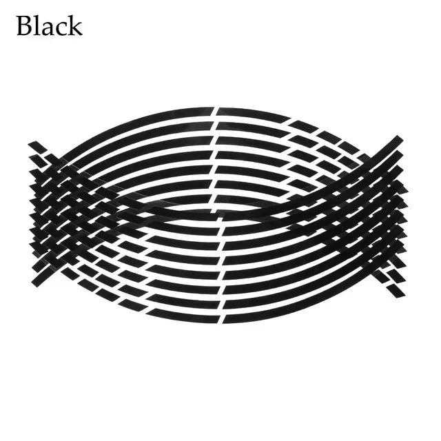 Black reflective wheel rim strips for motorcycles and cars