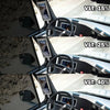 Three images showing different levels of window tint film application on a car interior.