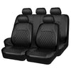 Black all-season PU leather car seat covers showing three rows of seats.