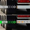 Before and after comparison of a universal stainless steel tail light bezel mount for trailers and vans.