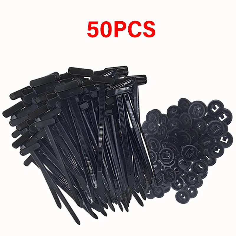 A pile of 50 pieces of black heavy duty self-locking nylon cable ties.