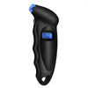A black high-precision digital tire pressure gauge with a blue tip.
