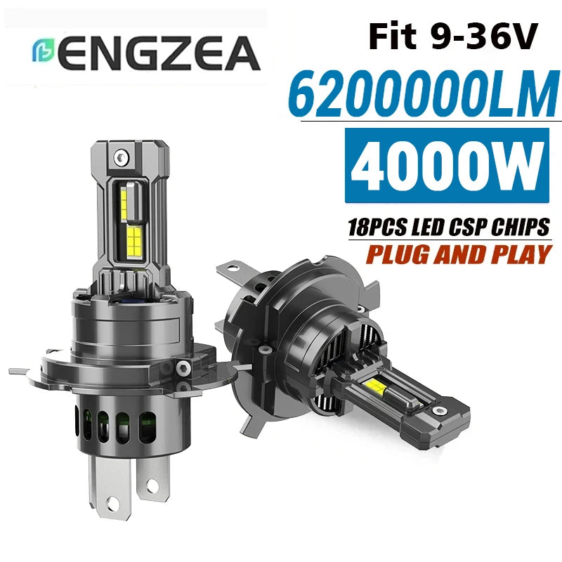 A set of 18pcs LED CSP chips for plug and play car headlights, featuring a black housing and yellow light.