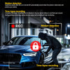 A person is monitoring a blue Audi car with a dash cam recording motion detection and time-lapse footage.