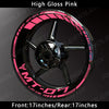 High Gloss Pink motorcycle wheel decals for Yamaha MT-07 featuring a black rim and spoke design.