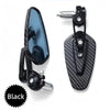 A black carbon fiber rearview mirror assembly for a motorcycle.