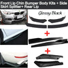 Glossy black front lip, side splitter, and rear lip body kits for a car.
