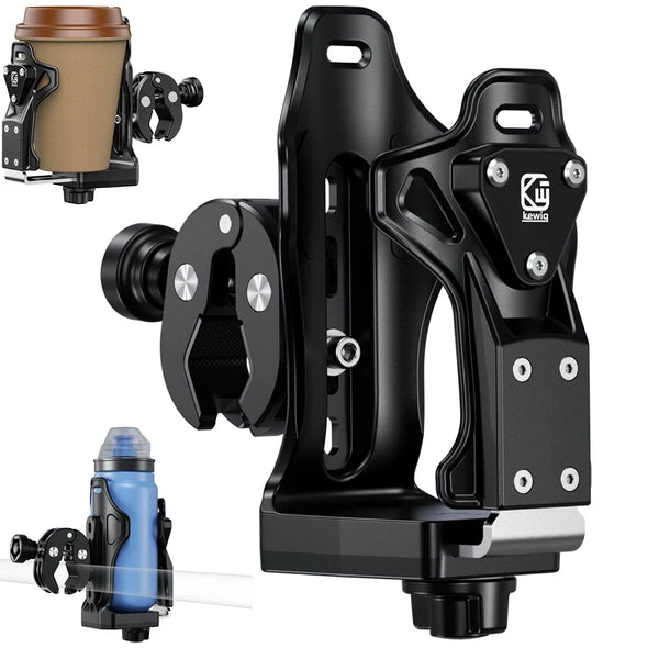 Sujetador ajustable negro para moto con envase azul unido.