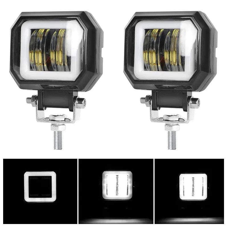 Pair of universal LED work light mount brackets for vehicle hoods shown in close-up.