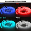 Four examples of multi-colored flexible USB EL wire ambient light strips: Blue, Red, Ice Blue, and White.