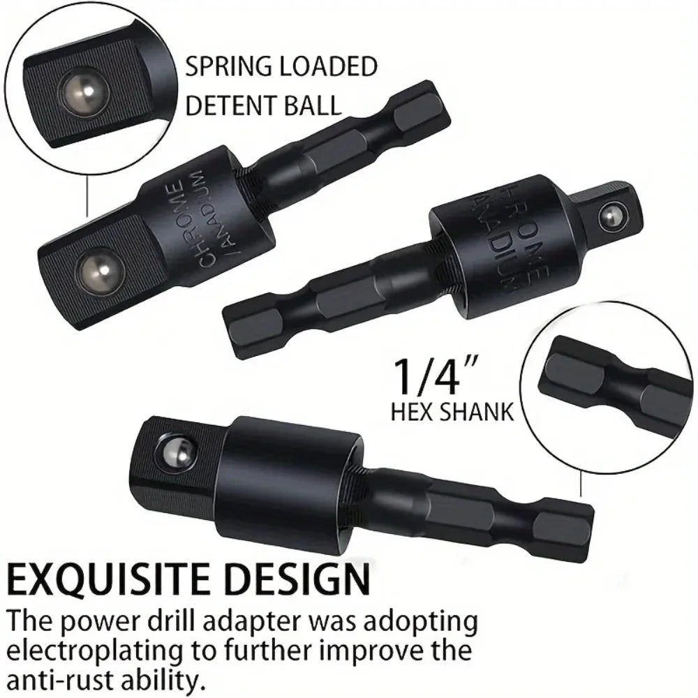 A set of spring-loaded detent balls and a hex shank drill adapter for professional flexible drill bits.